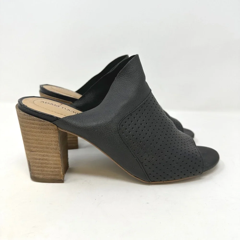 Adam Tucker Molly‎ Open Toe Mules Leather Black 7.5